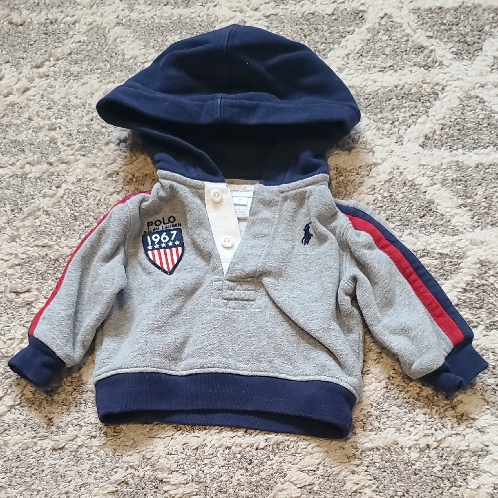 4 for $28 - Ralph Lauren Boys 3m Gray & Blue Hooded Sweatshirt